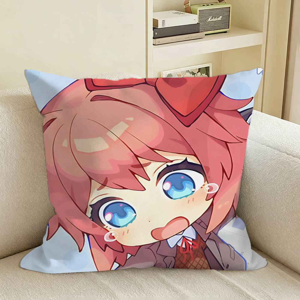DDLC Game Sayori Square Sofa Pillow Cover Solid Color Living Room Home Decor Cushion Case