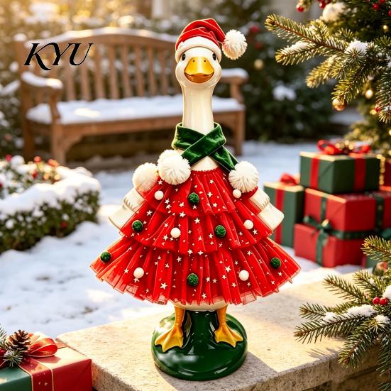 Christmas Goose Outfit Porch Outfit, Santa Dress with Plush Scarf And Outdoor Ornament Hat Apparel, Festive Winter Holiday Costume for Lawn Statue