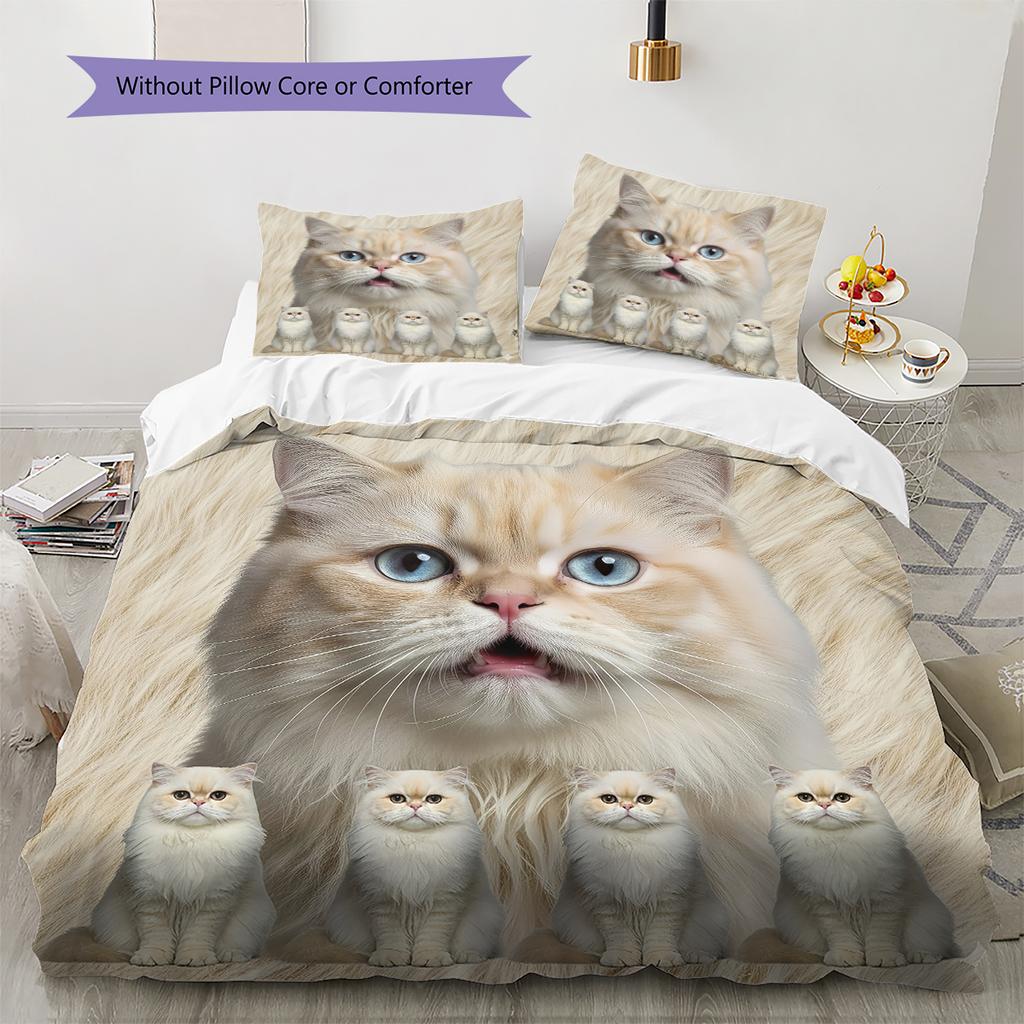 Persian Cat Pattern Bedding Quilt Set Quilt Cover Pillowcase Home Decoration Gift (1 * duvet cover + 2 * pillowcase, without core)