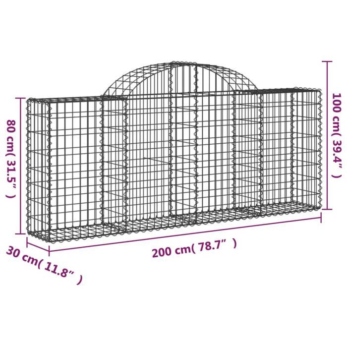 VidaXL Paniers à gabions arqués 3 pcs 200x30x80/100 cm Fer galvanisé, gabion, cage de gabion, panier de mur de gabion, mur 3146090