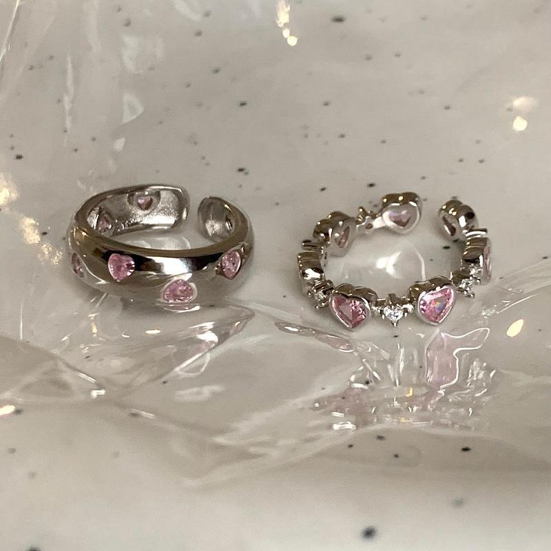 Xiaomi BF CLUB Silver Color Geometric Pink Zircon Rings For Women Men Simple Design Fashion Open Adjustable Handmade Couple Ring Gift