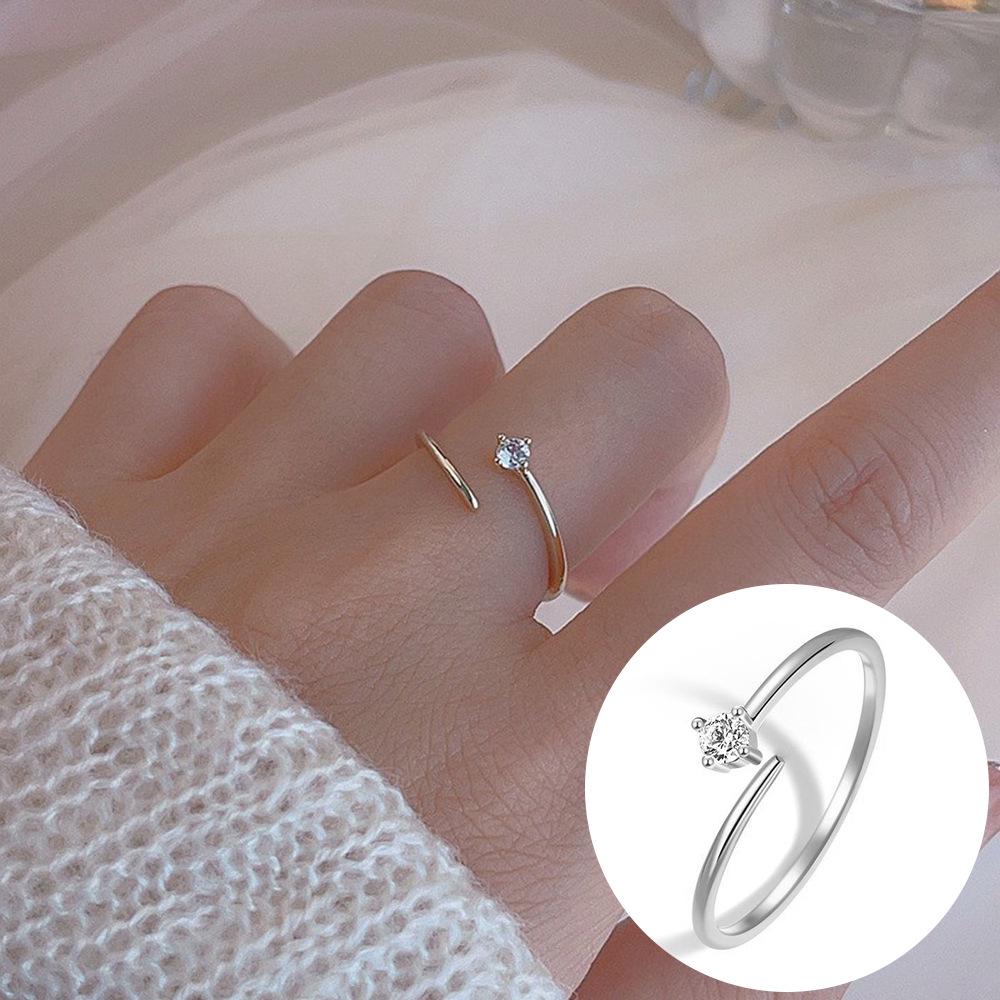 Exquisiter offener Goldring: Japanischer & Koreanischer Stil, Dünnes Band mit Diamanten besetzt, Stapelbarer & Eleganter Fingerschmuck