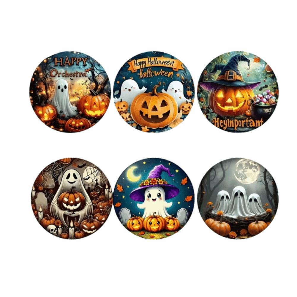 6pcs Wooden Halloween Coasters Pumpkin Heat Insulation Pad DIY Halloween Cup Mats Halloween Party