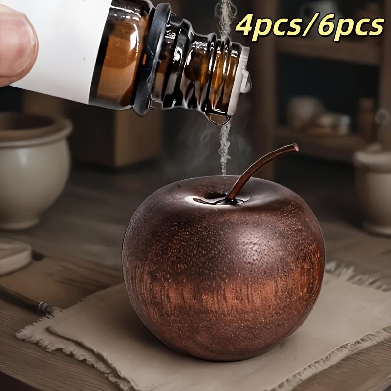 4/6-piece Natural Sapele Wood Apple-shaped Diffuser - Solid Wood Essential Oil Diffuser, Battery-free, Long-lasting Fragrance