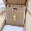 Full Diamond Cute Cat Suit Light Luxury Temperament Gorgeous Full Diamond Necklace Female Versatile Collarbone Titanium Steel Chain