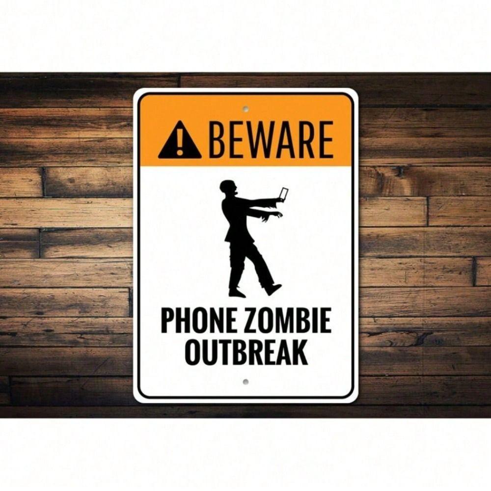 Metal Poster Phone Zombie Outbreak Warning Sign Wall Art for Garage