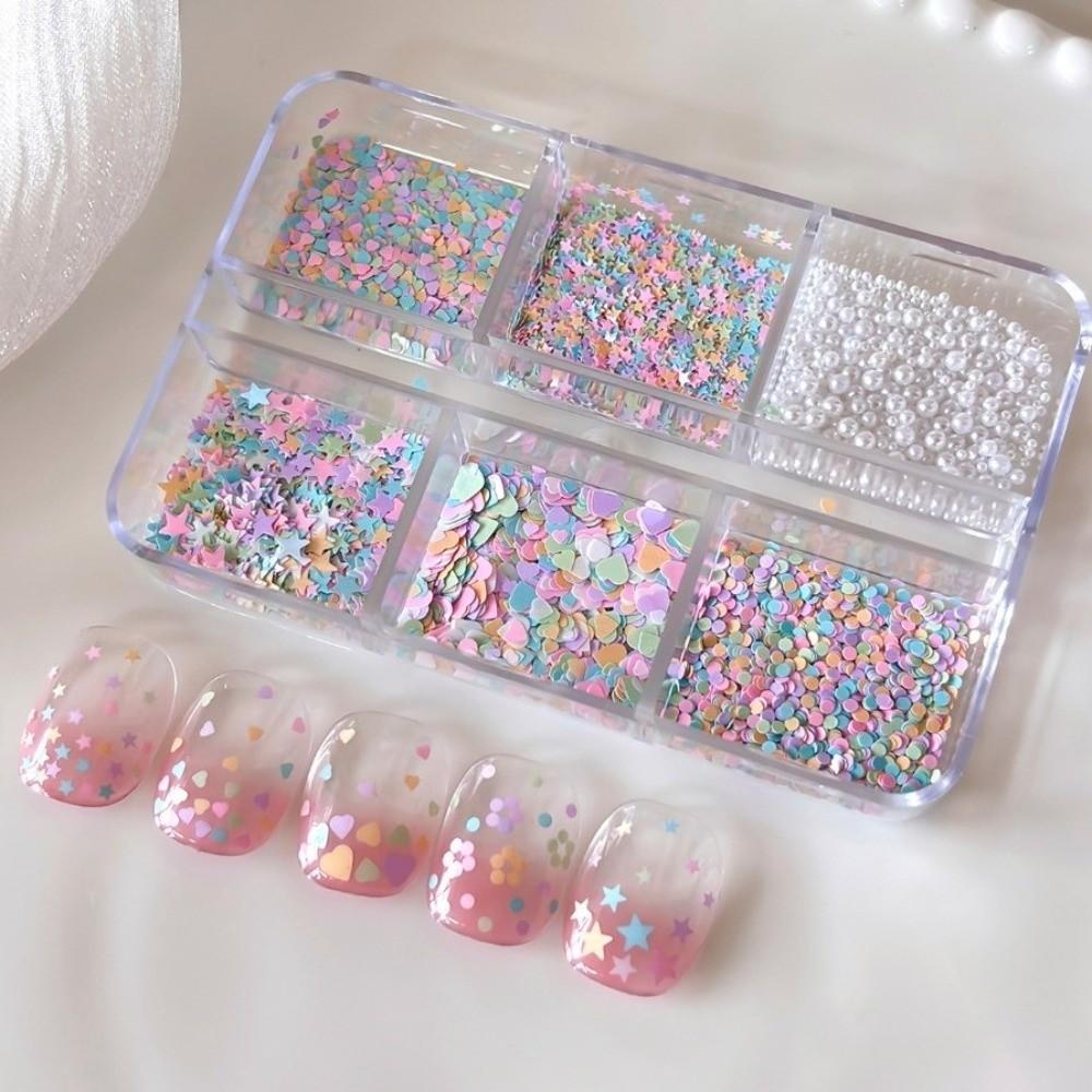 Mixed Shape Nail Art Glitter Set 6 Grids/Box DIY Nail Embellishments Nail Decoration