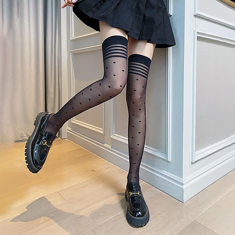 Ultra-thin Transparent Nylon Long Socks Stockings Women JK Lolita Thigh High Stockings Japanese Style Polka Dot Knee High Socks