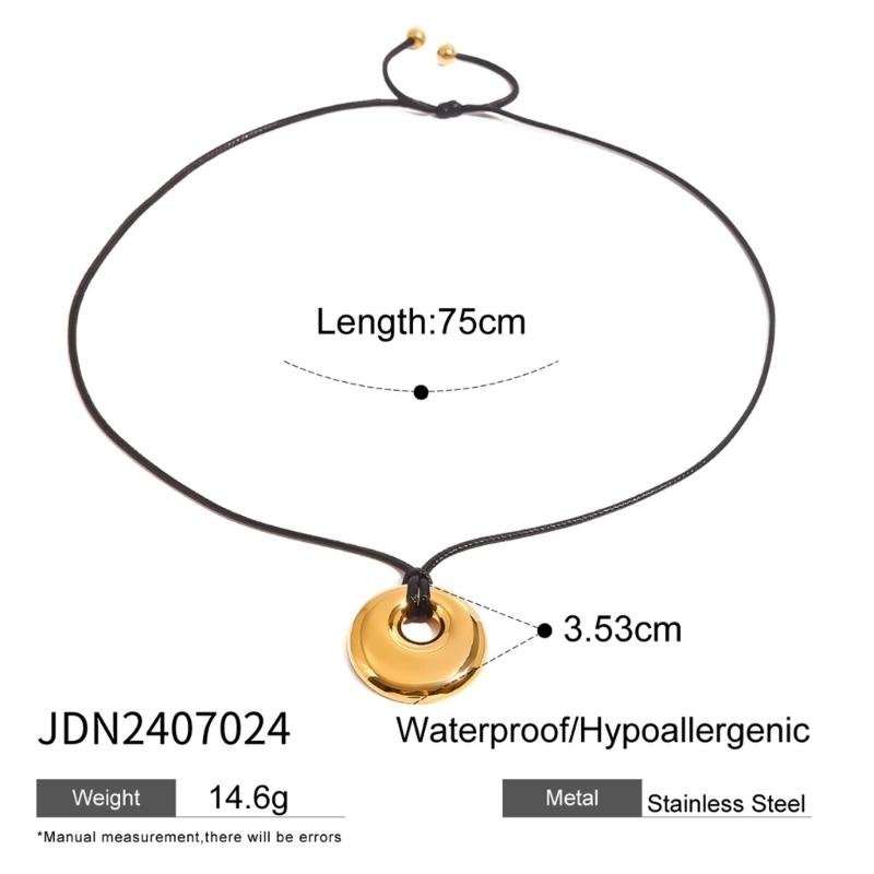 Stylish Black Cord Necklace With Leather Pendant Modern Jewelry Comfortable Black Rope Necklace For Women Everyday Wear