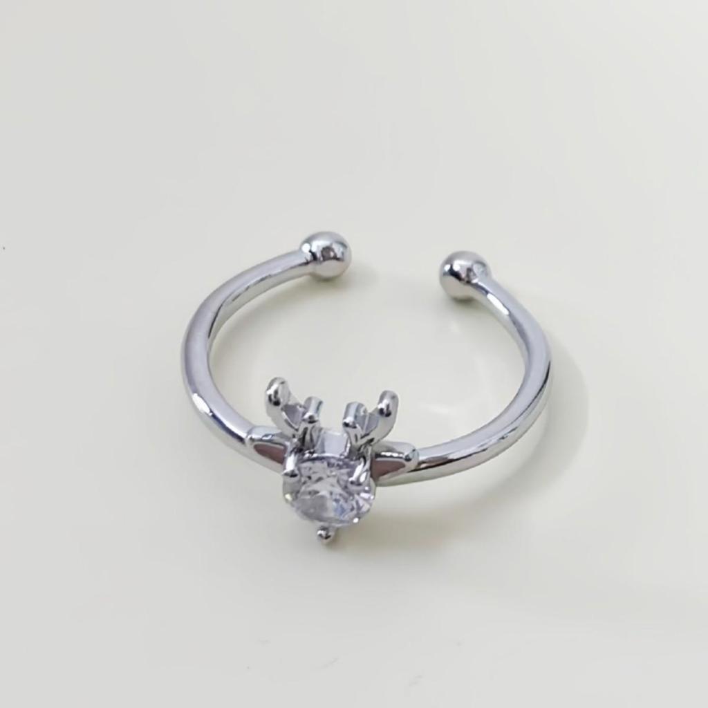 Forest-Inspired Sparkling Diamond Elk Antler Ring – Simple, Fashionable Index Finger Accessory