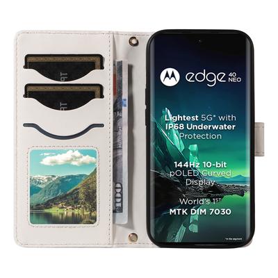 For Motorola Edge 40 Neo 5G Case Wallet Rhombus Leather Phone Cover with Shoulder Strap,Wrist Strap