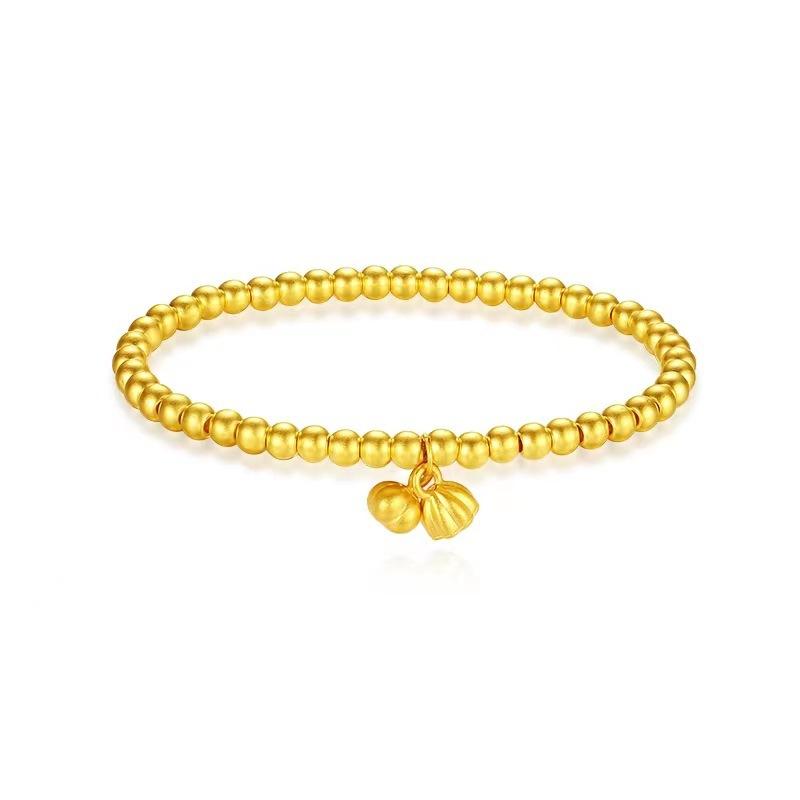 24K Gold AU999 Lotus Fortune Bead Bracelet Women's - Rich Hue, Clear Lines, Exquisite Bead Craftsmanship