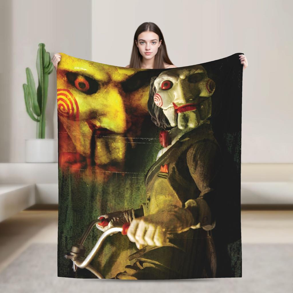 Saw Jigsaw Horrorfilm Mode Decke Fleece Herbst Winter Halloween Gothic Atmungsaktive Dünne Überwurf Mode Decke für Schlafzimmer