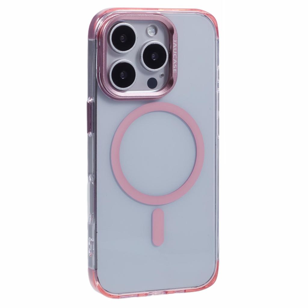 JAUCASE For iPhone 16 Pro Max Clear Case Compatible with MagSafe Lens Frame Kickstand PC+TPU Phone Cover