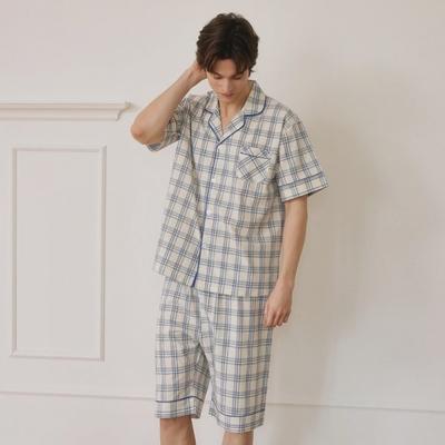 Lunaluz Men S Anime Check Rayon Cotton Short Sleeve Two Piece pajamaS