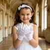 White Satin Kids Gloves Children Wedding Gloves for Dress Gloves Elegant Flower Girl Dancing Stage Performances