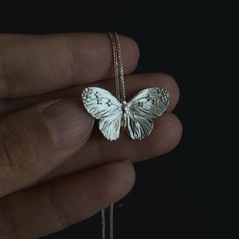 Unique Butterfly Pendant Necklace with Small Size Brushed Texture for Collarbone Chain Sturdy Copper Craft