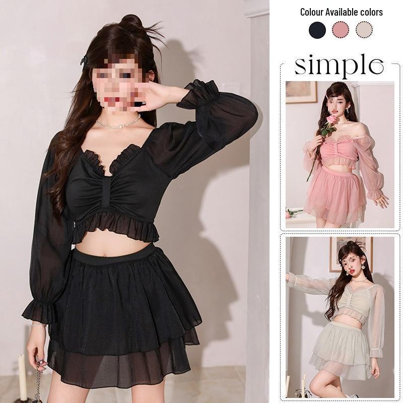 

2024 Women s Long Sleeve Split Swimsuit: Advanced Fresh Style Two-Piece Summer Set M [90-100 kg] чорний