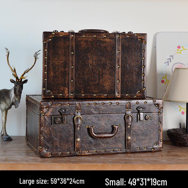 Vintage American Retro Leather-Wooden Suitcase Display and Photography Prop