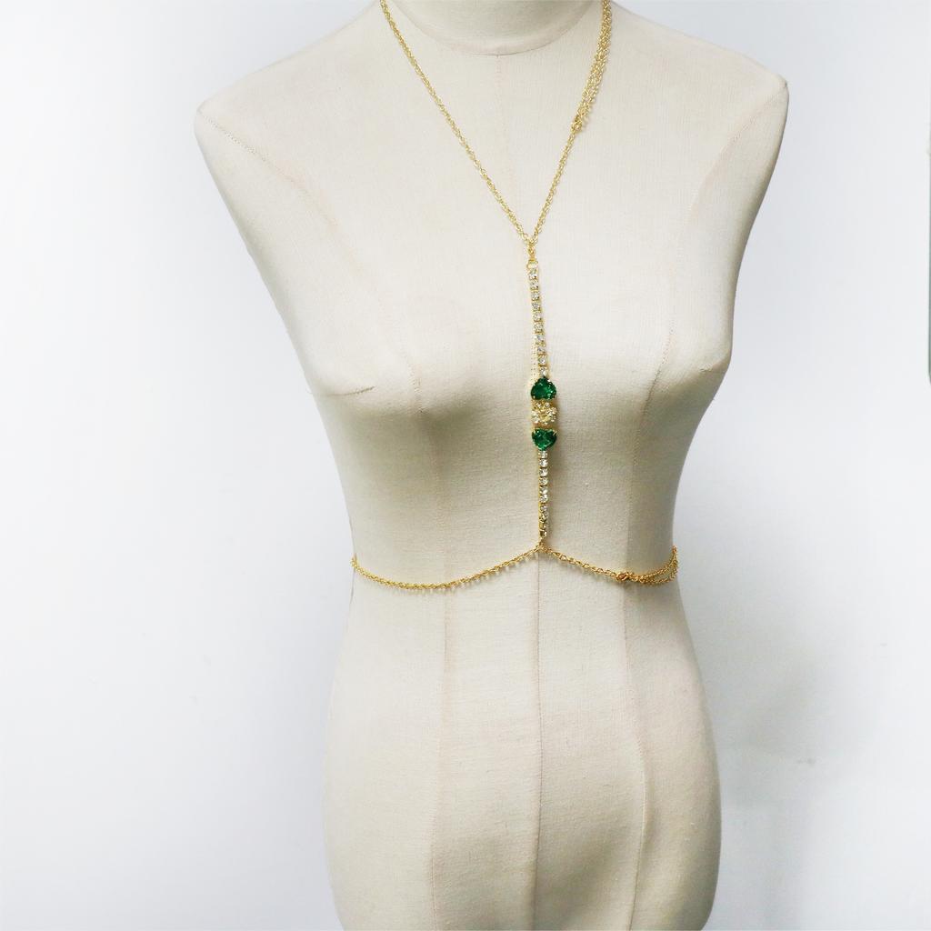 European And American Jewelry Fashion Water Drop Rhinestone Chest Chain Bikini Necklace Sexy Simple Chain Body Chain