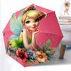1pc Sturdy 8-Bone Auto Umbrella, Tinker Bell Flower Umbrella, Digital Printed, Foldable Umbrella for On-the-Go Outdoor Use