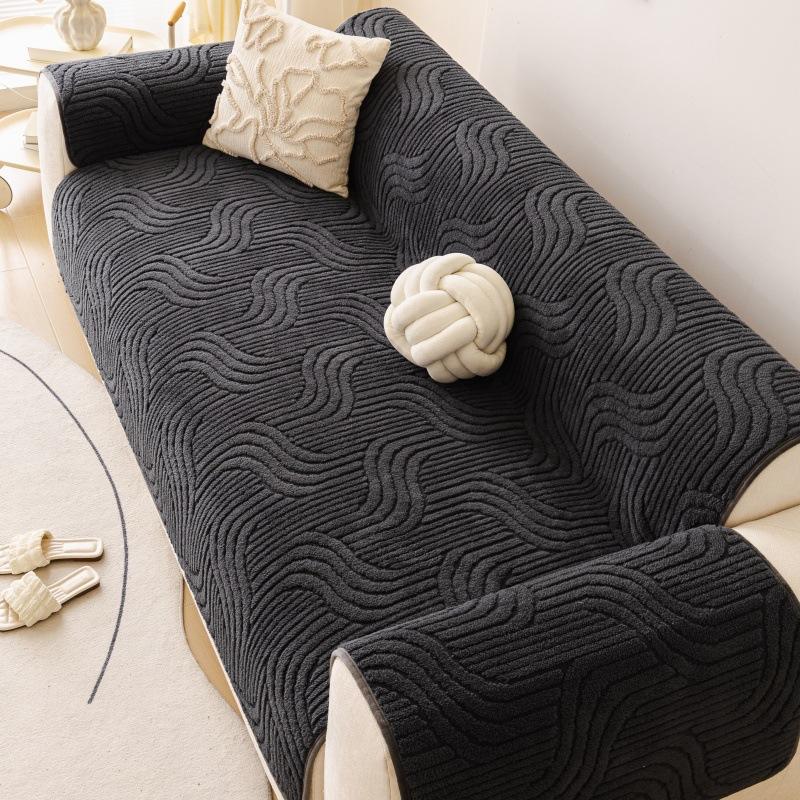 1PC Plush Thickened Sofa Cushion Autumn and Winter Fixed Anti-slip Anti-cat Scratch In-line One-piece Cushion Cover Towel