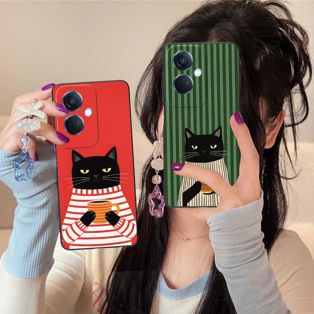 Cute Coffee Cat Matte TPU Mobile Phone Case for OPPO Reno 14 13 12 11 10 9 8 7 6 5 F T Pro 5G Colorful Printing Cover