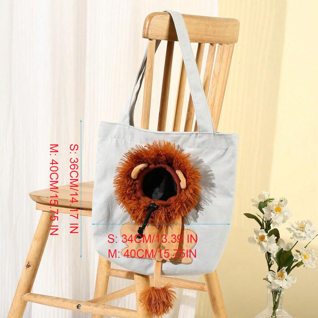 New Adorable, Practical, and Cute Lion Shaped Canvas Pet Shoulder Bag - Convenient Portable Cat Tote with Shoulder Strap - Handy