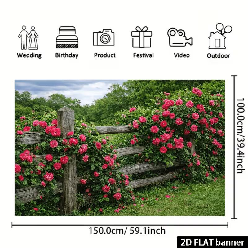 2D Bauernhaus Rosenzaun Kulisse Kletternde Rosa Rosen Fotografie Banner