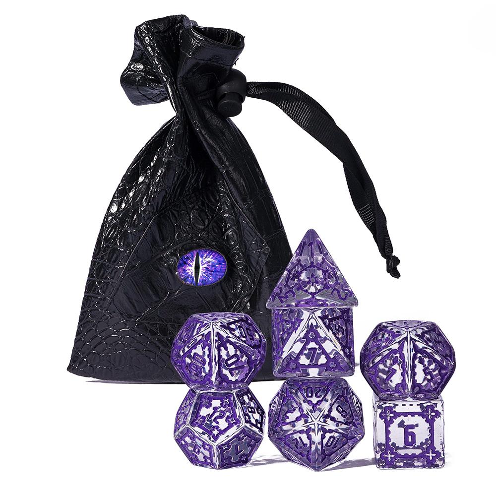 Cusdie 25mm Riesige DND Würfel Schlossmuster Harz Polyedrisches Würfelset mit Lederbeutel für D&D Pathfinder Rollenspiel Brettspiele