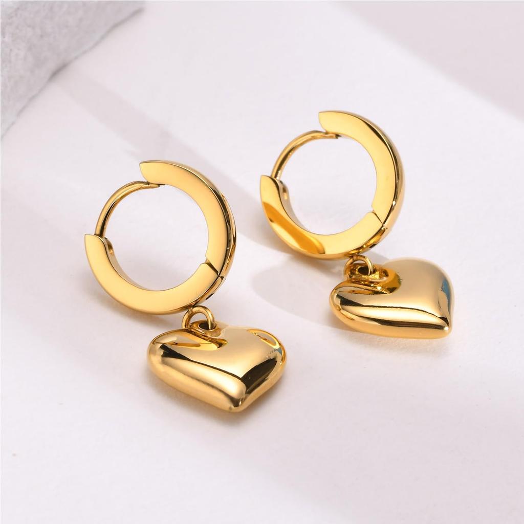 Gold Heart Earrings for Women Gold Huggie Earrings Hoop Earrings Chunky Heart Drop Earrings Birthday Jewelry for Women