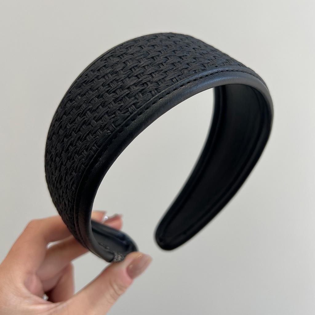 New Arrival Wide PU Headband Knit Hairband with Broad Edge Vintage Hair Accessory Trendy Knitted Hair Bands for Girls