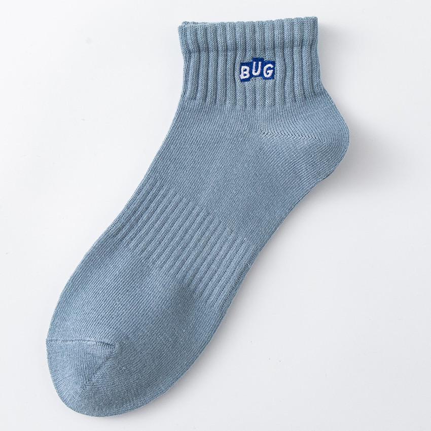 

Мужские хлопковые носки-лодочки — дышащие, однотонные с вышитыми буквами, для весны и осени One Size синий/серый