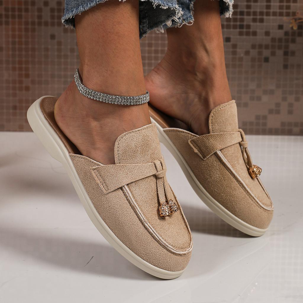 Women's Spring New Women's Wrap Head Half Drawback Wearing One Pedal Muller Lazy Shoes Casual Half Drawback