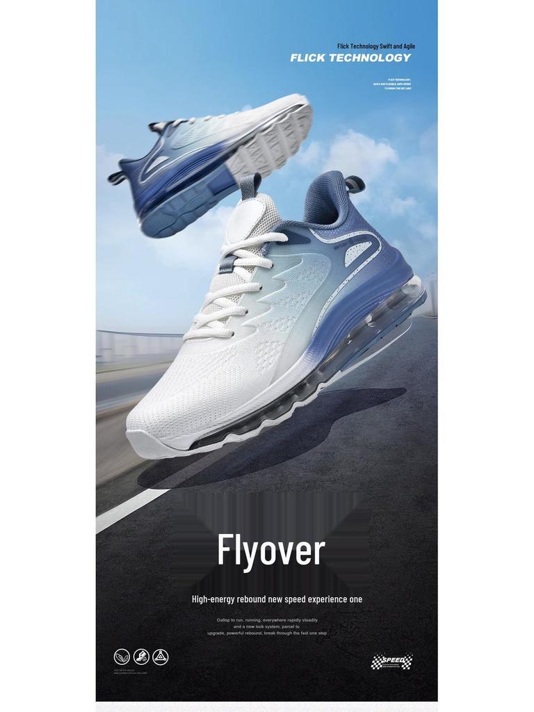 Men's Flyknit Mesh Running Shoes, Size 48, Air Cushion, Shock Absorbing, Breathable Sneakers