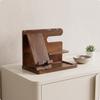Solid Wood Phone Stand with Watch Hooks | Convenient Charging Access, Wooden Desk Organizer, for