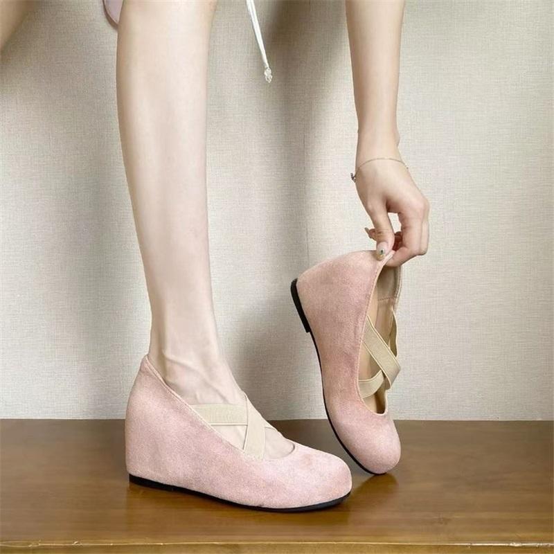 French Style Cross Strap Mary Jane Shoes Women's Vintage Ballet Flats With Hidden Heel Elegant Pumps