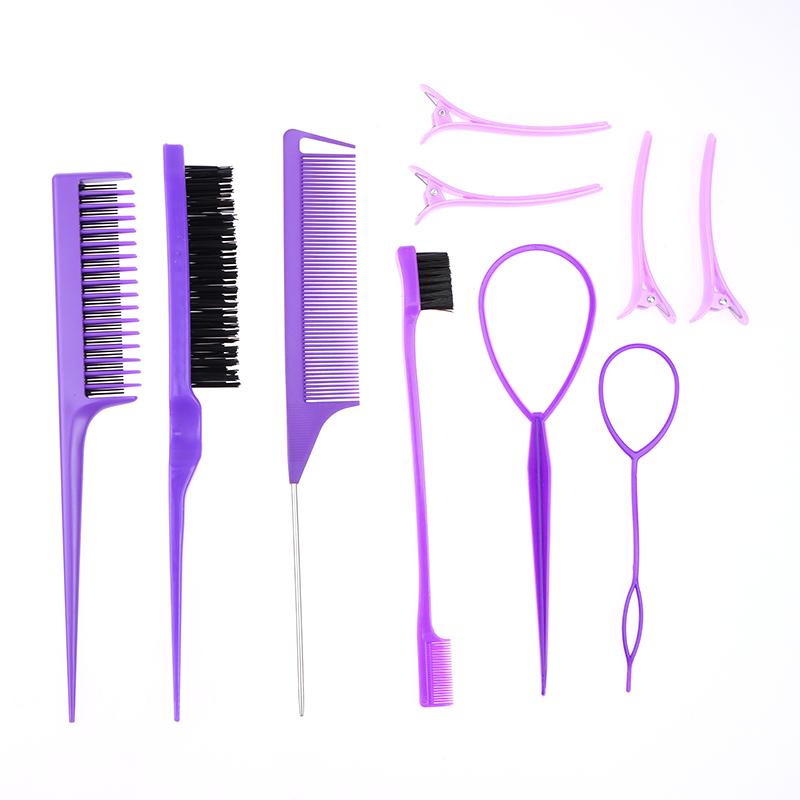 

6/10 шт. набор расчесок для укладки волос, щетка для волос, тройная расческа, расчески для крысиного хвоста, кромочная щетка для хвоста, инструменты для плетения кос, петля для инструментов 10set фиолетовый