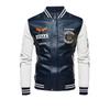 Spring and Autumn Embroidered Motorcycle Leather Jacket for Men, Autumn and Winter Green Zipper Baseball Collar, Men's Leather Jacket Tough Guy Clip