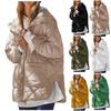 Loose Cotton Zip Up Jacket Solid Color Women Hooded Fashion Large Pockets Long Sleeve Side Slit