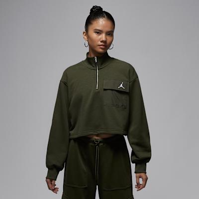 Jordan Sweatshirts Women s Olive Green Stand Collar Moderate S