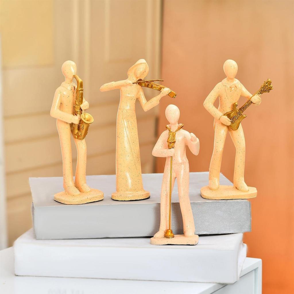 Rustikales Musiker-Set in Steinoptik | Eine Symphonie aus Tradition und Handwerkskunst | Ideal für kulturelle und künstlerische Dekoration – 4er-Pack, Pfirsichfarben