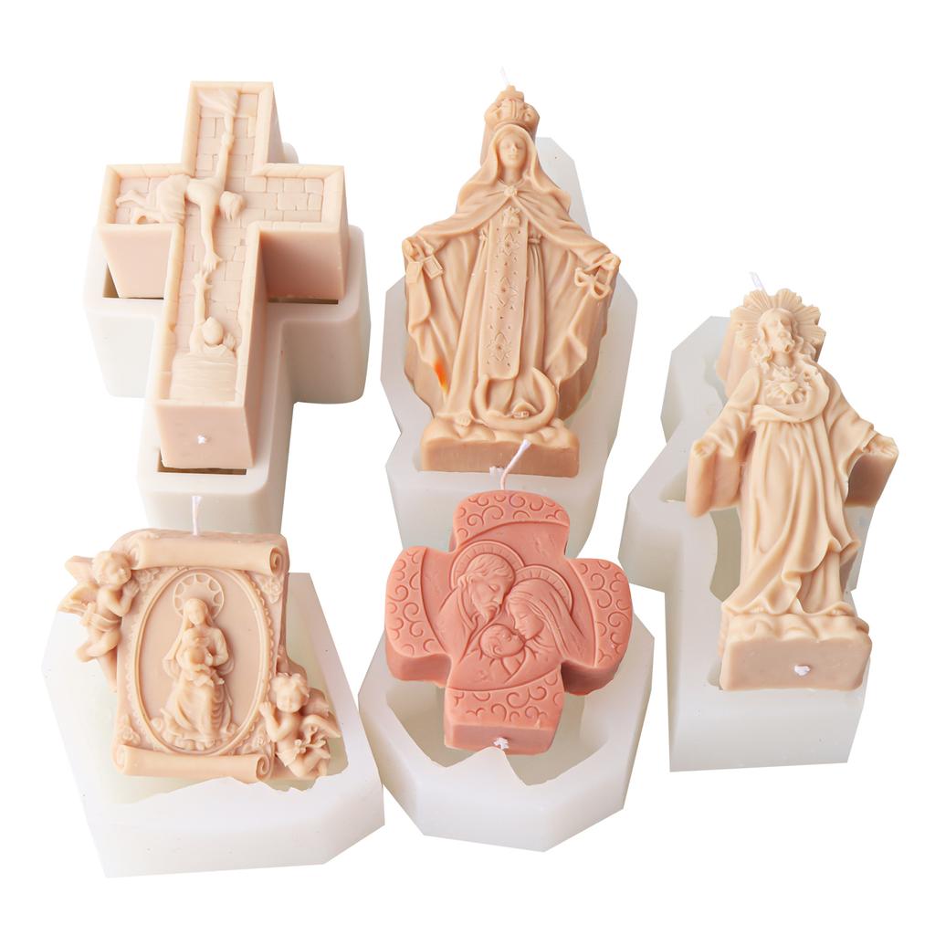 3D Jesus Madonna Family Relief Candle Silicone Mold DIY Religious Statue Gypsum Aromatherapy Molds Cross Soap Resin Making Tool