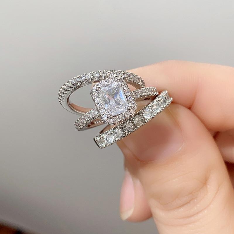925 Sterling Silver Wedding Set Rings for Women Luxury 3Pcs/Set Sparkling Cubic Zirconia Fashion Engagement Party Jewelry