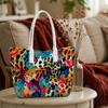 Colorful Leopard Print Tote Bag Casual Portable Daily Shoulder Bag Fashion Large Capacity Handbag
