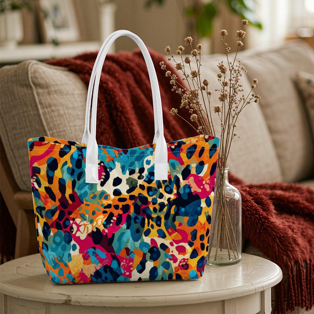 Colorful Leopard Print Tote Bag Casual Portable Daily Shoulder Bag Fashion Large Capacity Handbag