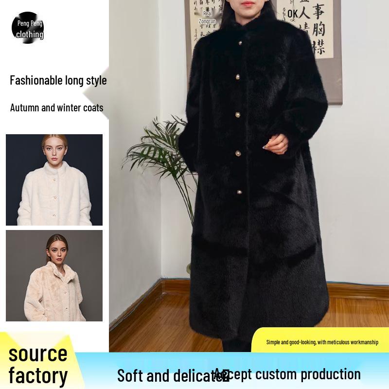 Women's Stylish Mink Fur Coat: Elegant Long Autumn & Winter Outerwear