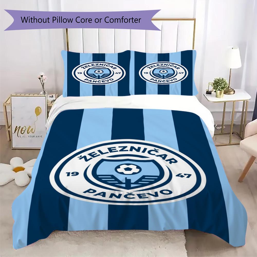 LFC Lourosa 3Pcs Bedding Set Black Yellow Vertical Stripe Lion Badge Print Duvet Cover 2 Pillowcases Football Fan Bedding