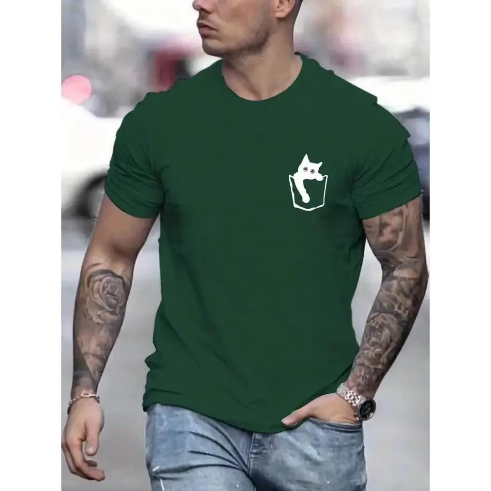 Kitty In The Pocket Pattern Printed Men's Micro Stretch Cotton T-Shirt, Graphic T-Shirt Men's Summer Clothing, Men's Clothing