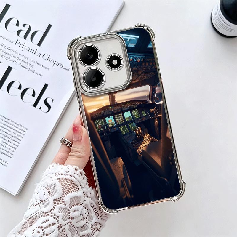 Aviation Aeroplane Pilot Cockpit Plating Phone Case For Xiaomi Redmi Note 14 15 Pro Plus 13 12 11 11S 11T 10 9S 9 5G Anti-Fall A